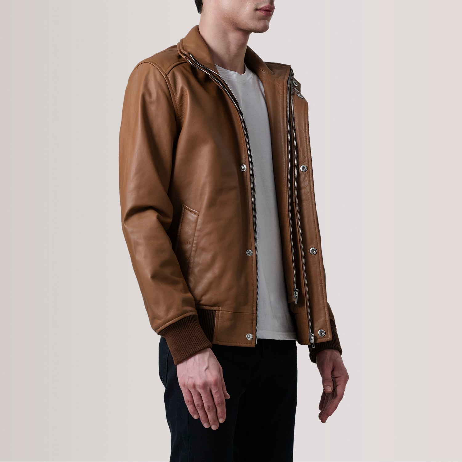 Lester Tan Leather Bomber Jacket by Dash Racegear - men Jacket view 3