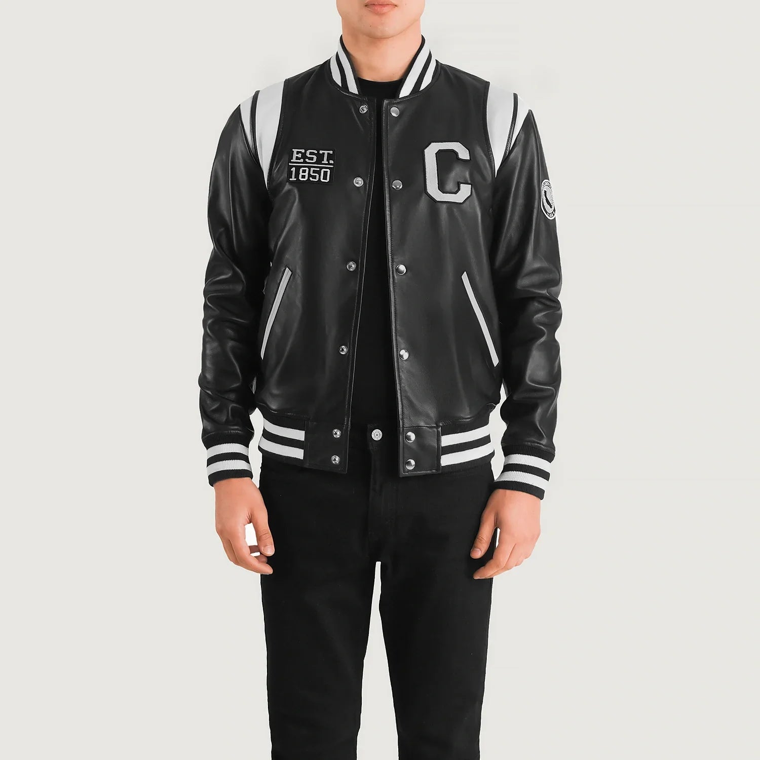Liberte California Black Leather Varsity Jacket by Dash Racegear - men Jacket view 1