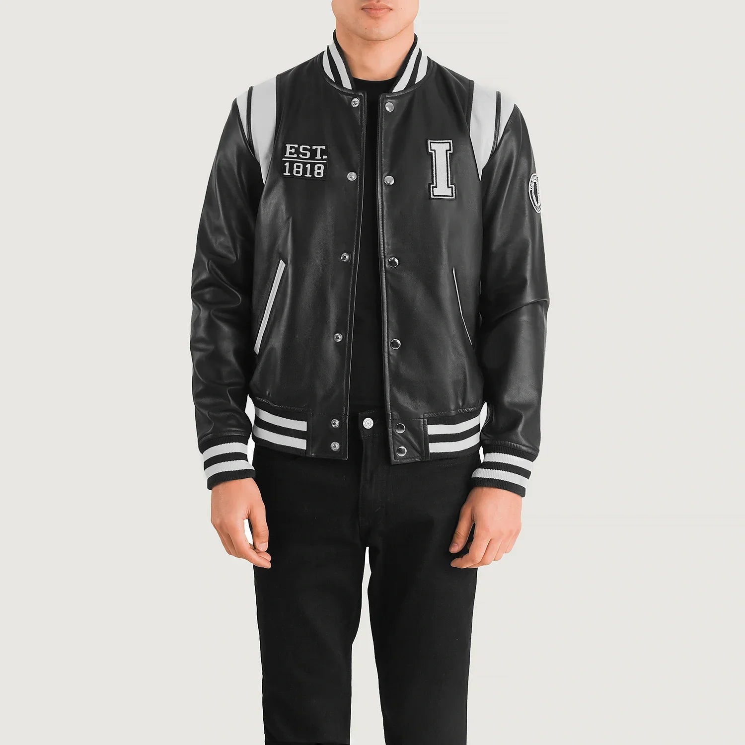 Liberte Illinois Black Leather Varsity Jacket by Dash Racegear - men Jacket view 1