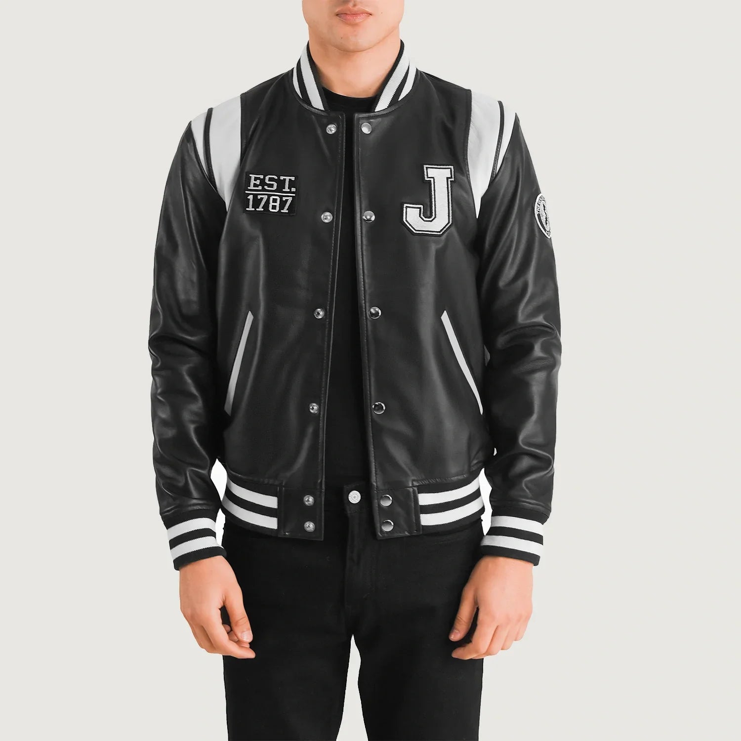 Liberte New Jersey Black Leather Varsity Jacket by Dash Racegear - men Jacket view 1
