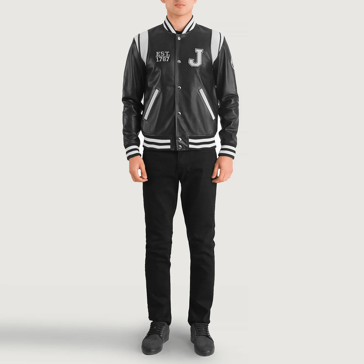Liberte New Jersey Black Leather Varsity Jacket by Dash Racegear - men Jacket view 3