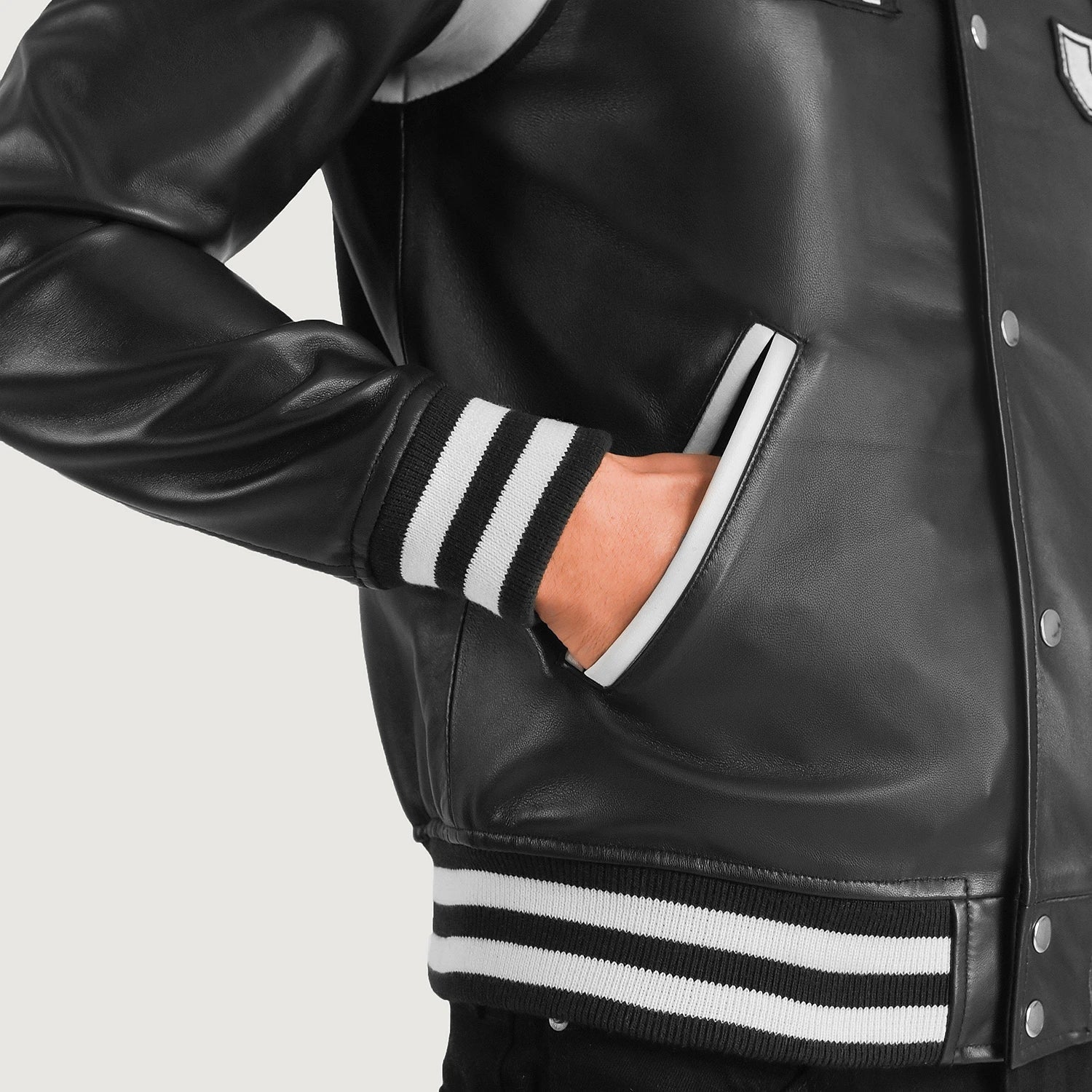 Liberte New Jersey Black Leather Varsity Jacket by Dash Racegear - men Jacket view 6
