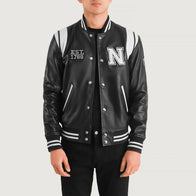 Liberte New York Black Leather Varsity Jacket by Dash Racegear - men Jacket view 1