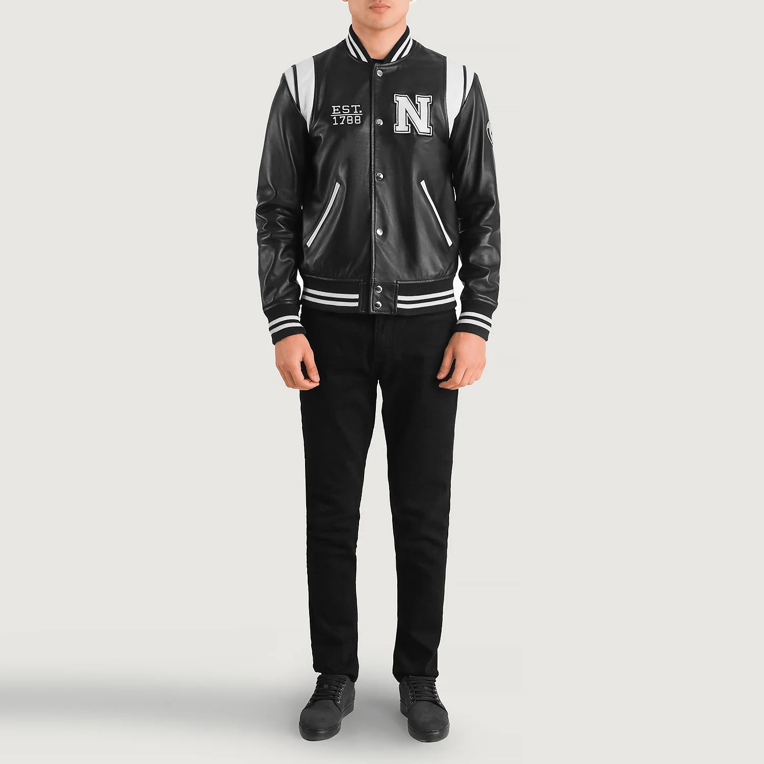 Liberte New York Black Leather Varsity Jacket by Dash Racegear - men Jacket view 3
