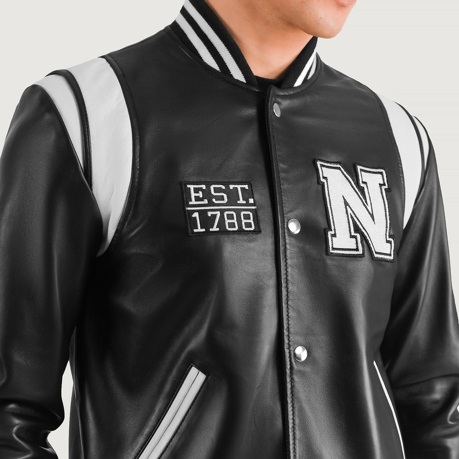 Liberte New York Black Leather Varsity Jacket by Dash Racegear - men Jacket view 4