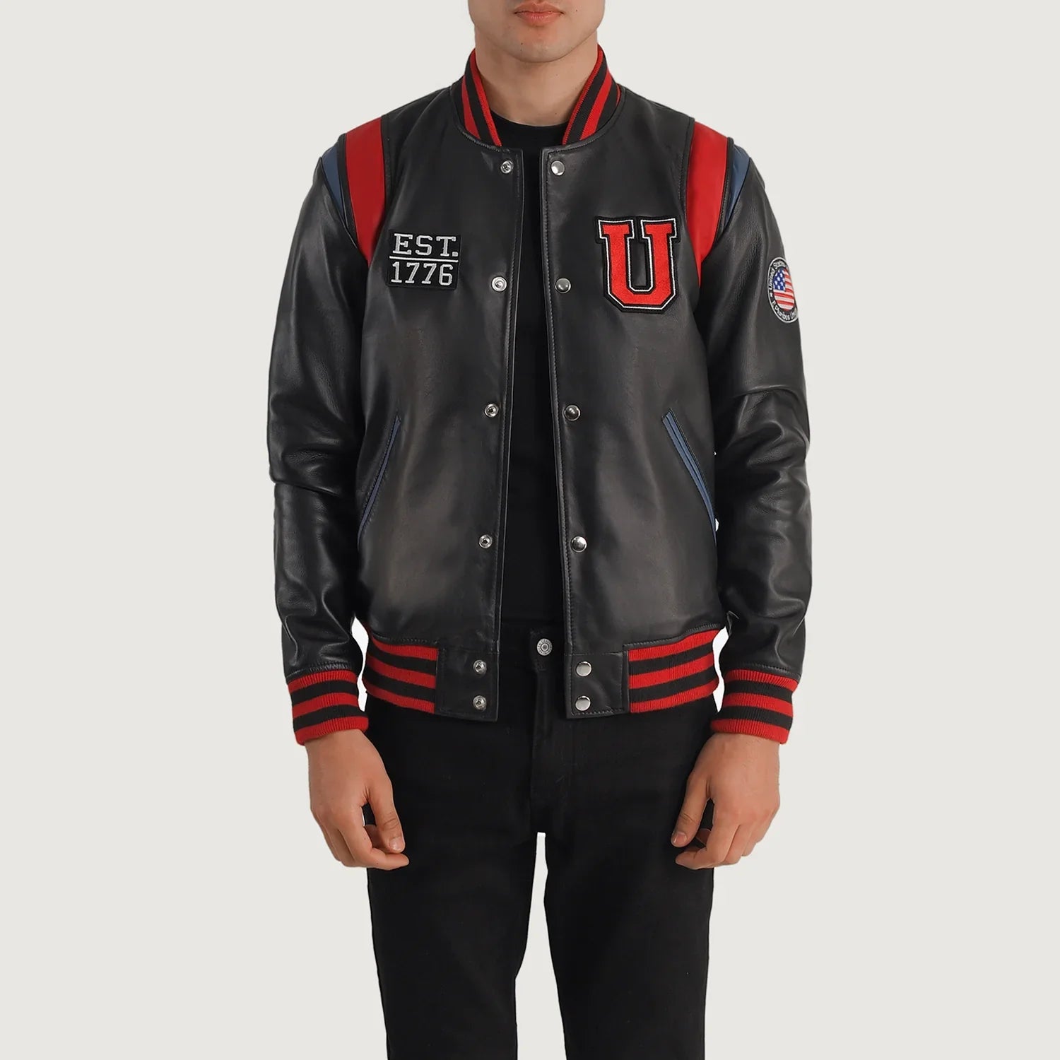 Liberte USA Black Leather Varsity Jacket by Dash Racegear - men Jacket view 1