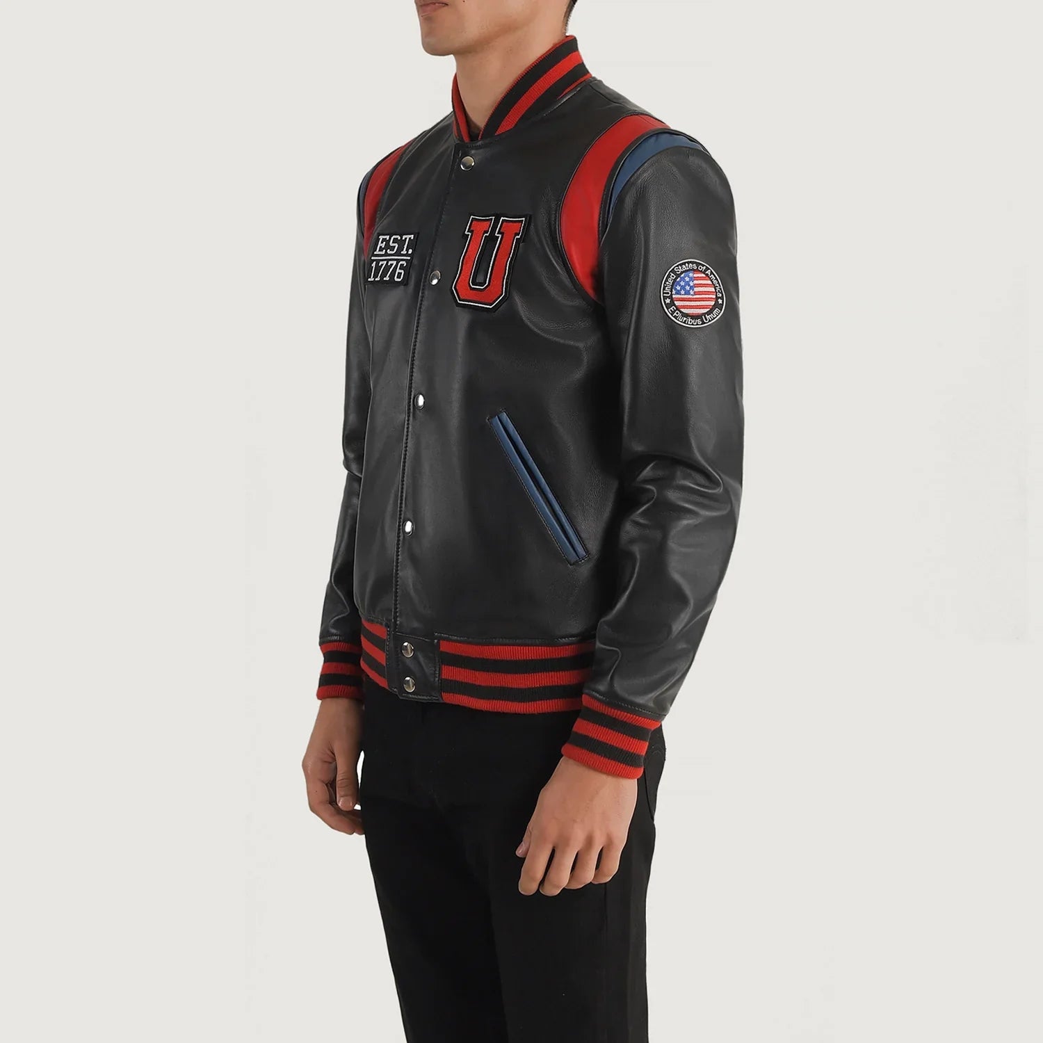 Liberte USA Black Leather Varsity Jacket by Dash Racegear - men Jacket view 2