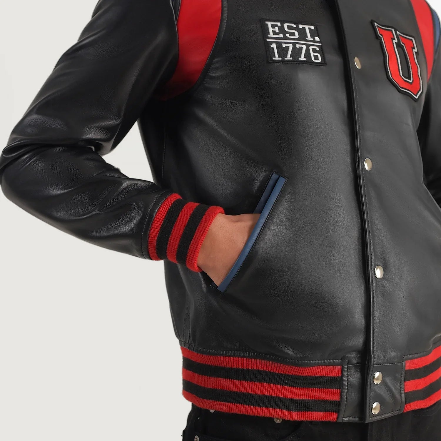 Liberte USA Black Leather Varsity Jacket by Dash Racegear - men Jacket view 4