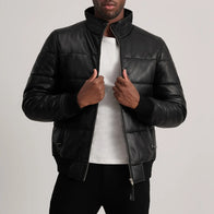Lucas Black Leather Puffer Bomber Jacket by Dash Racegear - men Jacket view 1