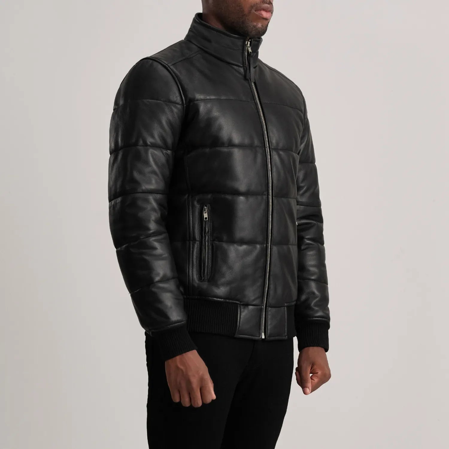 Lucas Black Leather Puffer Bomber Jacket by Dash Racegear - men Jacket view 2