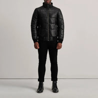 Lucas Black Leather Puffer Bomber Jacket by Dash Racegear - men Jacket view 3