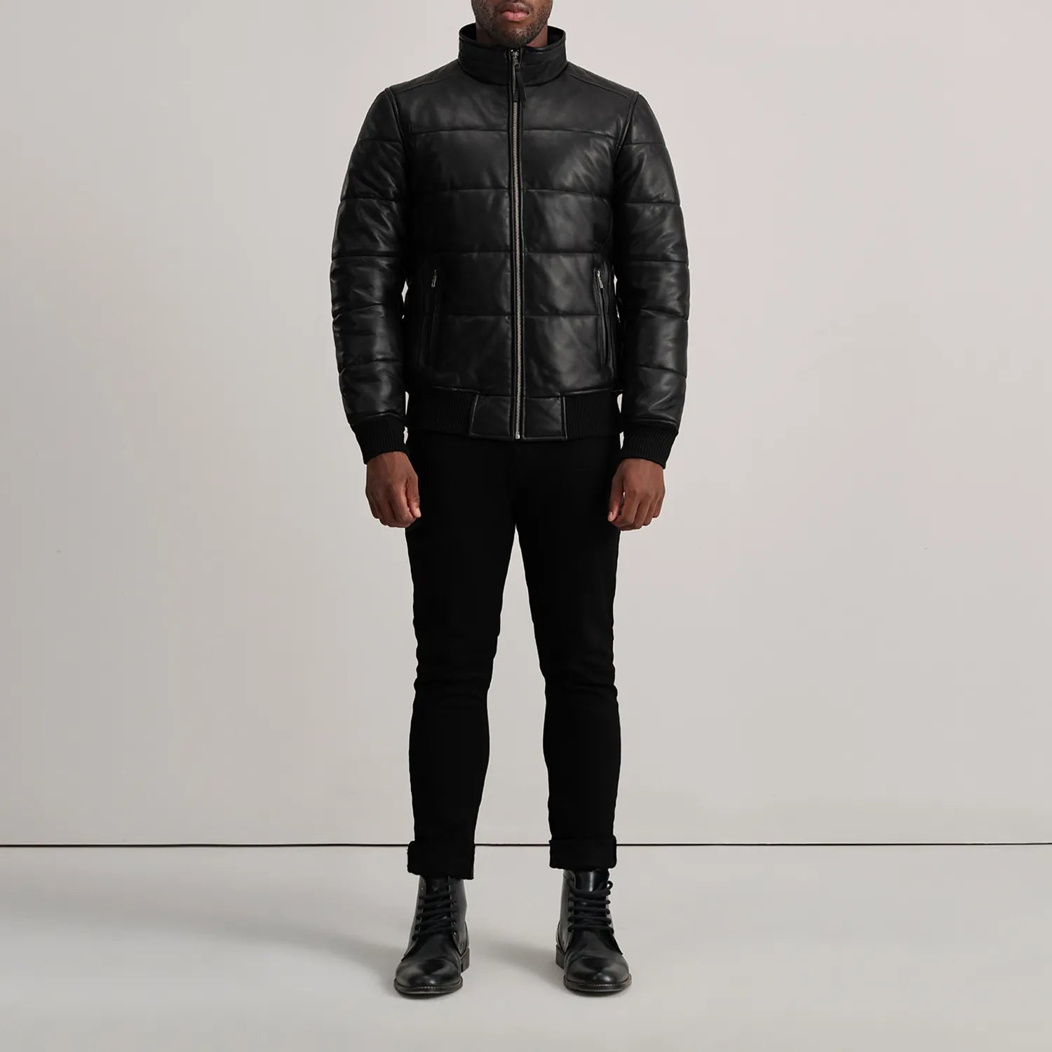 Lucas Black Leather Puffer Bomber Jacket by Dash Racegear - men Jacket view 3