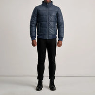 Lucas Blue Leather Puffer Bomber Jacket by Dash Racegear - men Jacket view 3