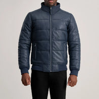 Lucas Blue Leather Puffer Bomber Jacket by Dash Racegear - men Jacket view 4