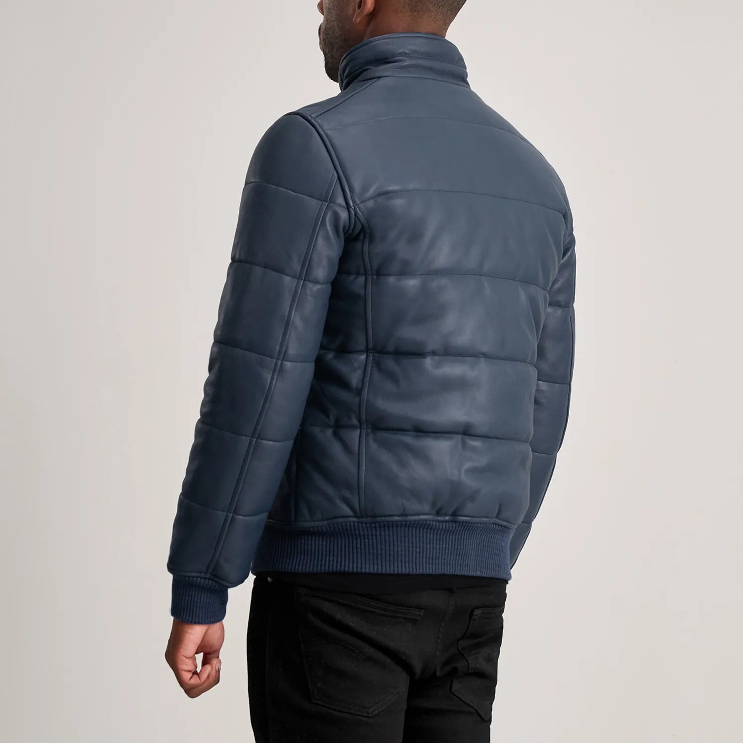 Lucas Blue Leather Puffer Bomber Jacket by Dash Racegear - men Jacket view 5