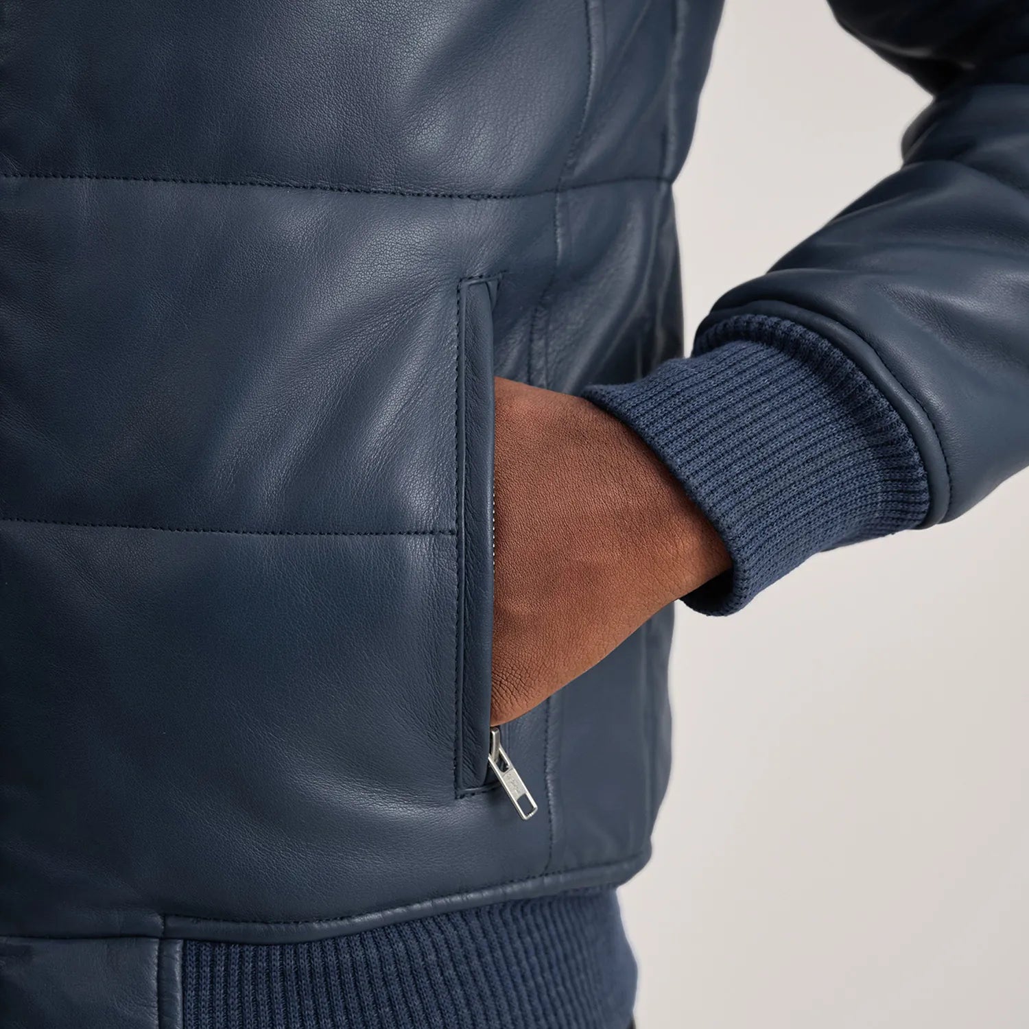 Lucas Blue Leather Puffer Bomber Jacket by Dash Racegear - men Jacket view 6