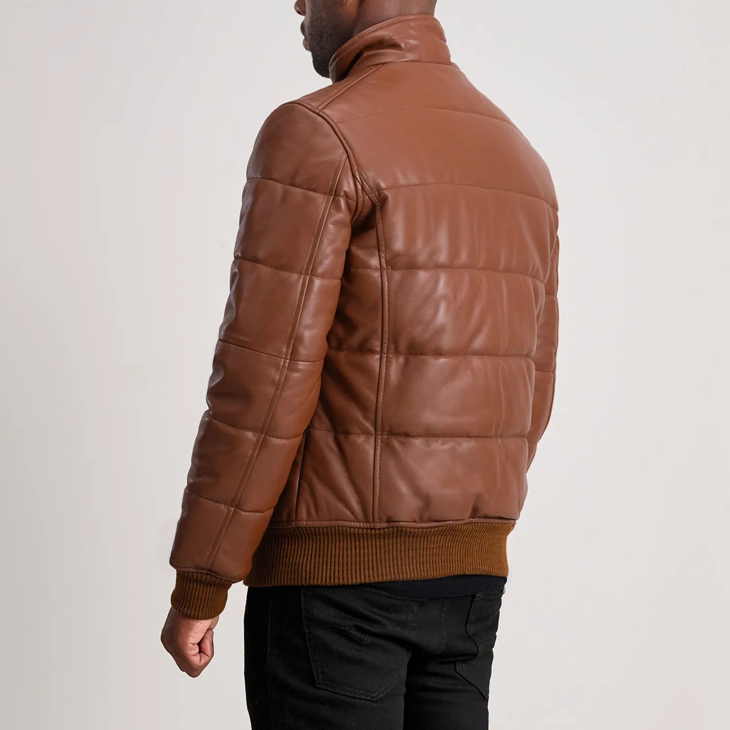 Lucas Brown Leather Puffer Bomber Jacket by Dash Racegear - men Jacket view 5