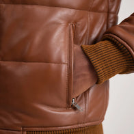 Lucas Brown Leather Puffer Bomber Jacket by Dash Racegear - men Jacket view 6