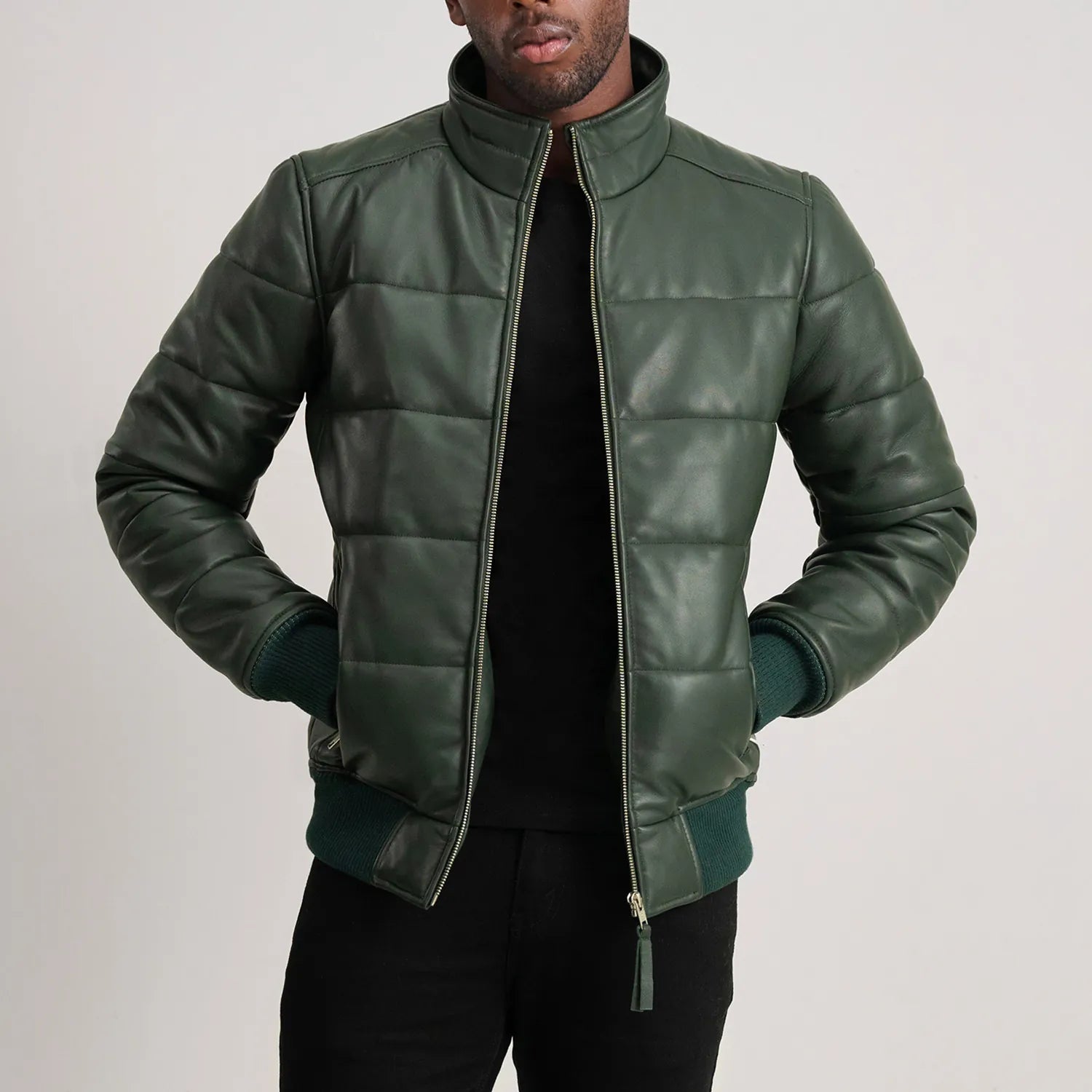 Lucas Green Leather Puffer Bomber Jacket by Dash Racegear - men Jacket view 1
