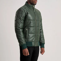 Lucas Green Leather Puffer Bomber Jacket by Dash Racegear - men Jacket view 2