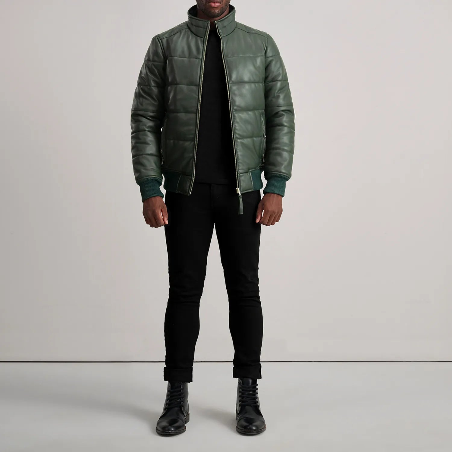 Lucas Green Leather Puffer Bomber Jacket by Dash Racegear - men Jacket view 3
