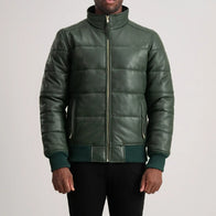 Lucas Green Leather Puffer Bomber Jacket by Dash Racegear - men Jacket view 4