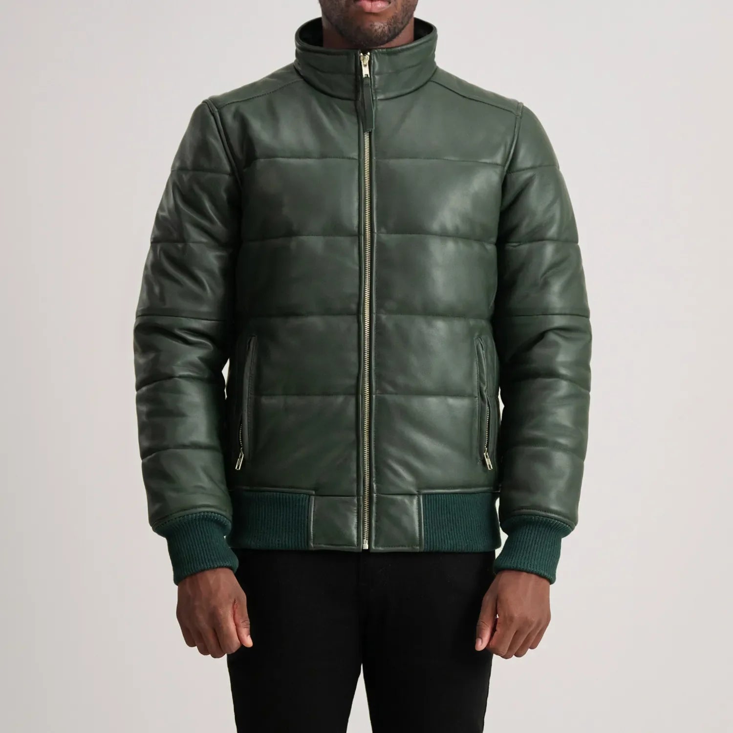 Lucas Green Leather Puffer Bomber Jacket by Dash Racegear - men Jacket view 4