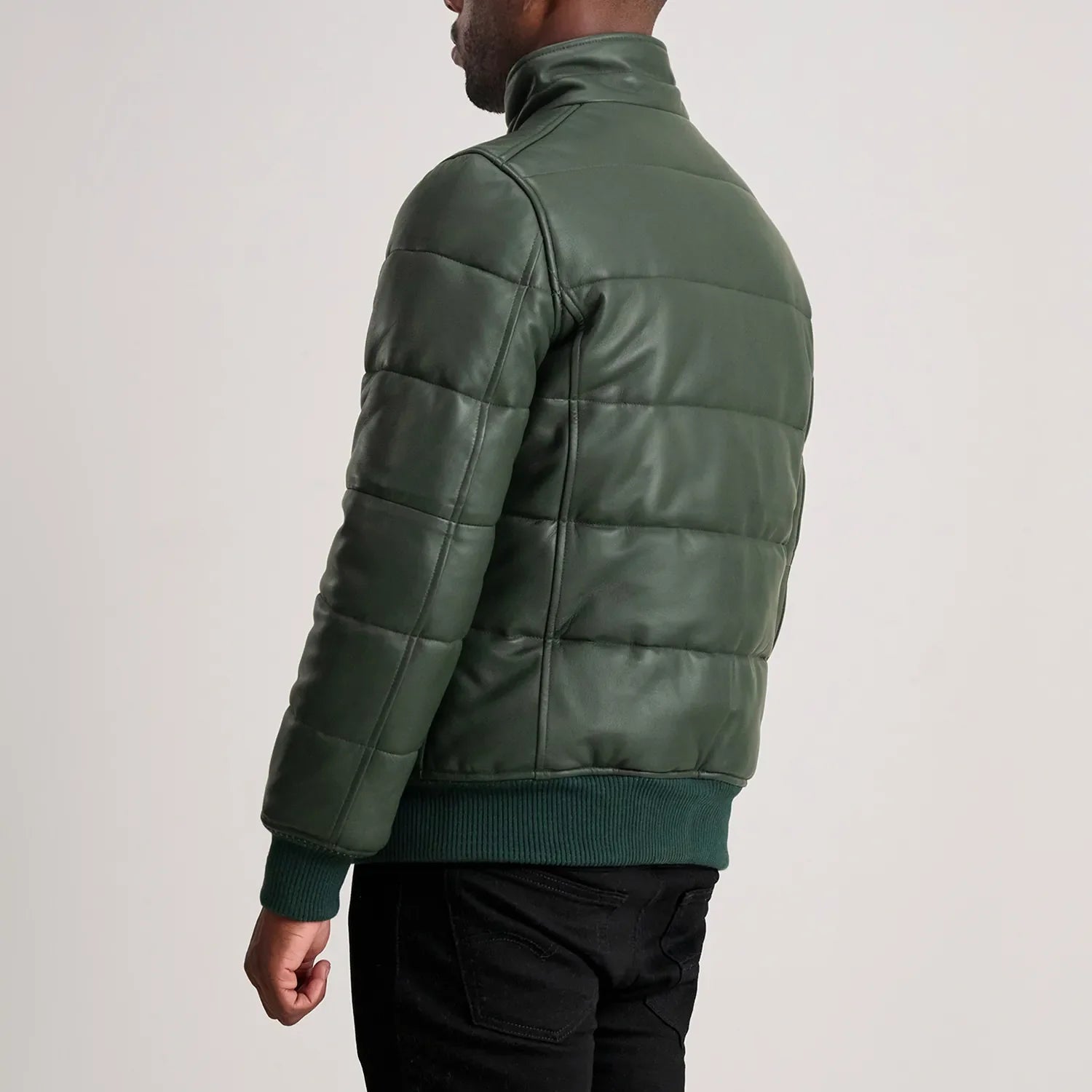 Lucas Green Leather Puffer Bomber Jacket by Dash Racegear - men Jacket view 5