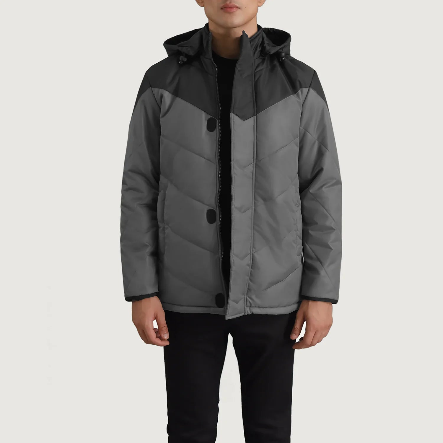 Luka Black & Grey Hooded Puffer Jacket by Dash Racegear - men Jacket view 1