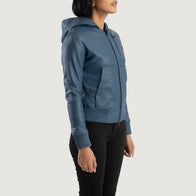 Luna Blue Hooded Leather Bomber Jacket by Dash Racegear - women Jacket view 2