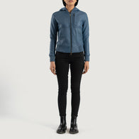 Luna Blue Hooded Leather Bomber Jacket by Dash Racegear - women Jacket view 3