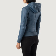 Luna Blue Hooded Leather Bomber Jacket by Dash Racegear - women Jacket view 5