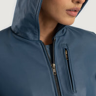Luna Blue Hooded Leather Bomber Jacket by Dash Racegear - women Jacket view 6