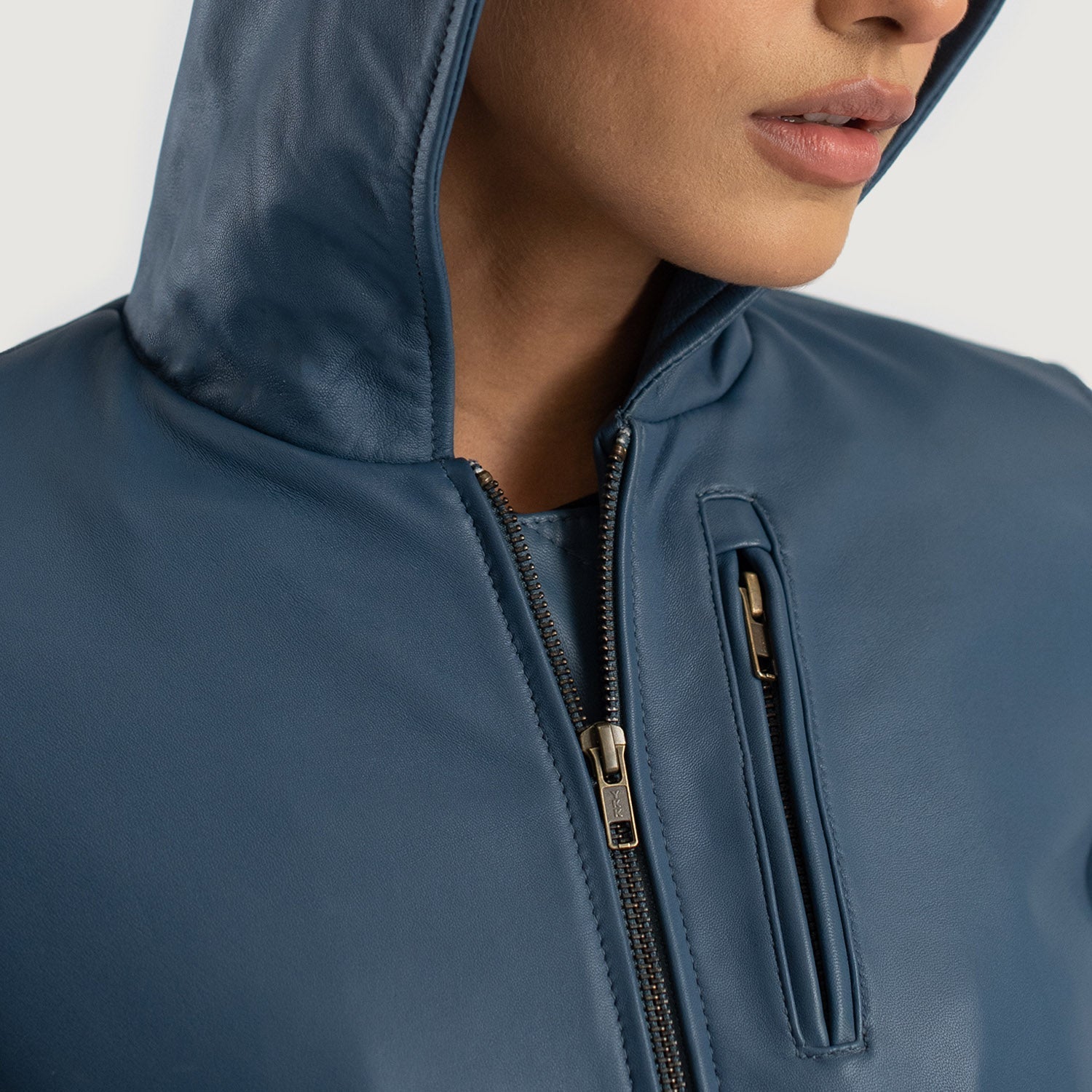 Luna Blue Hooded Leather Bomber Jacket by Dash Racegear - women Jacket view 6