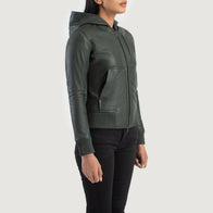 Luna Green Hooded Leather Bomber Jacket by Dash Racegear - women Jacket view 2