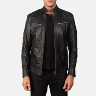 Mack Black Leather Biker Jacket by Dash Racegear - men Jacket view 1