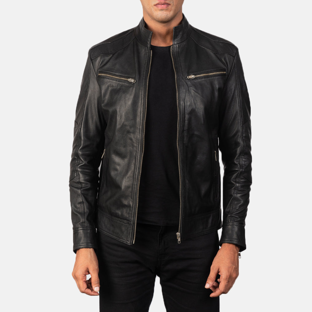 Mack Black Leather Biker Jacket by Dash Racegear - men Jacket view 1