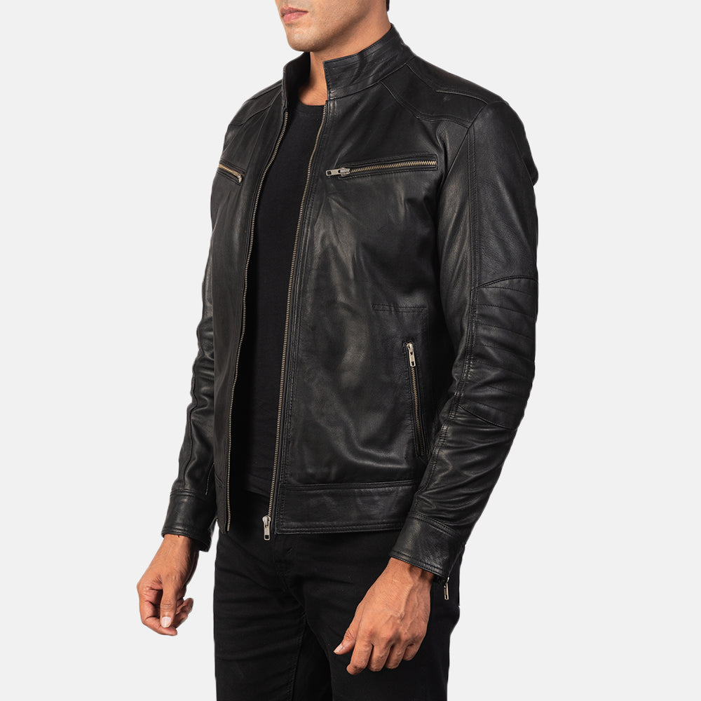 Mack Black Leather Biker Jacket by Dash Racegear - men Jacket view 2