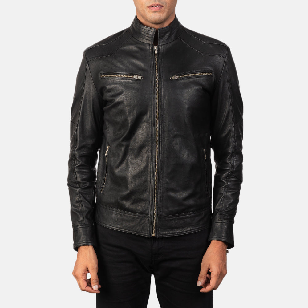 Mack Black Leather Biker Jacket by Dash Racegear - men Jacket view 4