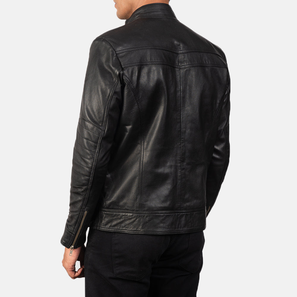 Mack Black Leather Biker Jacket by Dash Racegear - men Jacket view 5