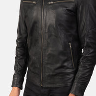 Mack Black Leather Biker Jacket by Dash Racegear - men Jacket view 6