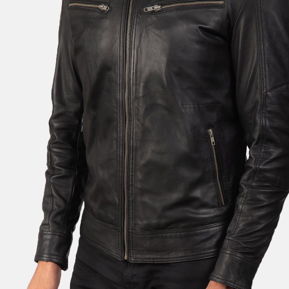 Mack Black Leather Biker Jacket by Dash Racegear - men Jacket view 6