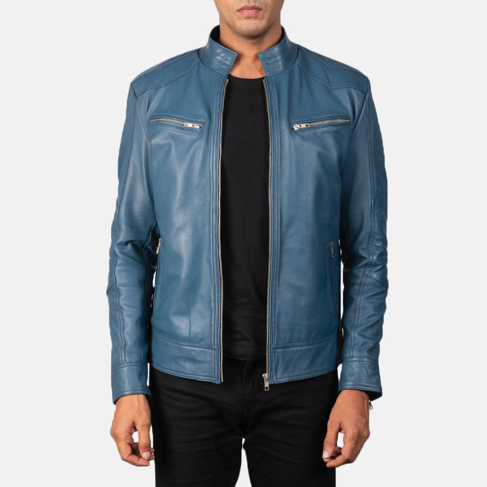 Mack Blue Leather Biker Jacket by Dash Racegear - men Jacket view 1