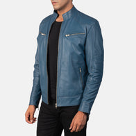 Mack Blue Leather Biker Jacket by Dash Racegear - men Jacket view 2