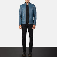 Mack Blue Leather Biker Jacket by Dash Racegear - men Jacket view 3
