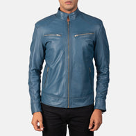 Mack Blue Leather Biker Jacket by Dash Racegear - men Jacket view 4