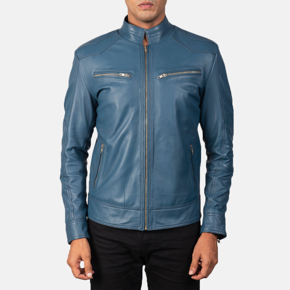 Mack Blue Leather Biker Jacket by Dash Racegear - men Jacket view 4