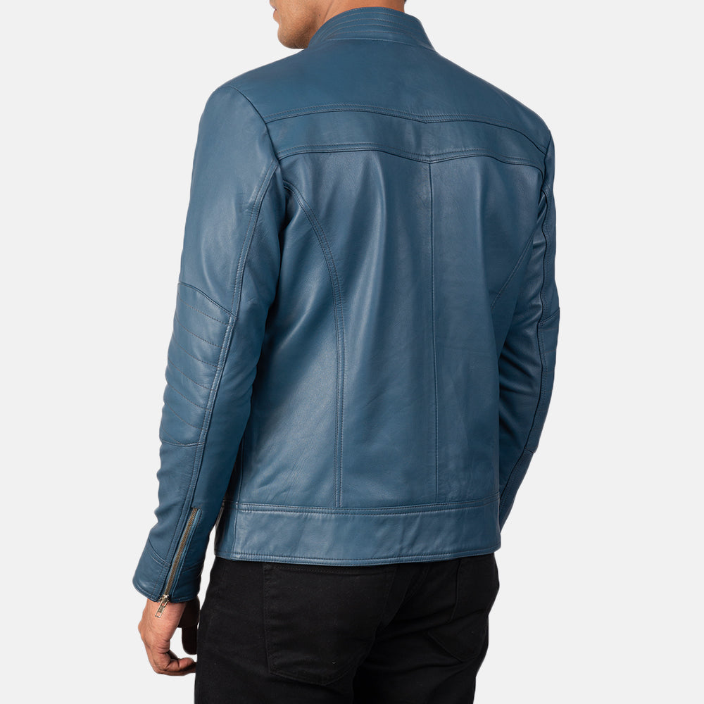 Mack Blue Leather Biker Jacket by Dash Racegear - men Jacket view 5