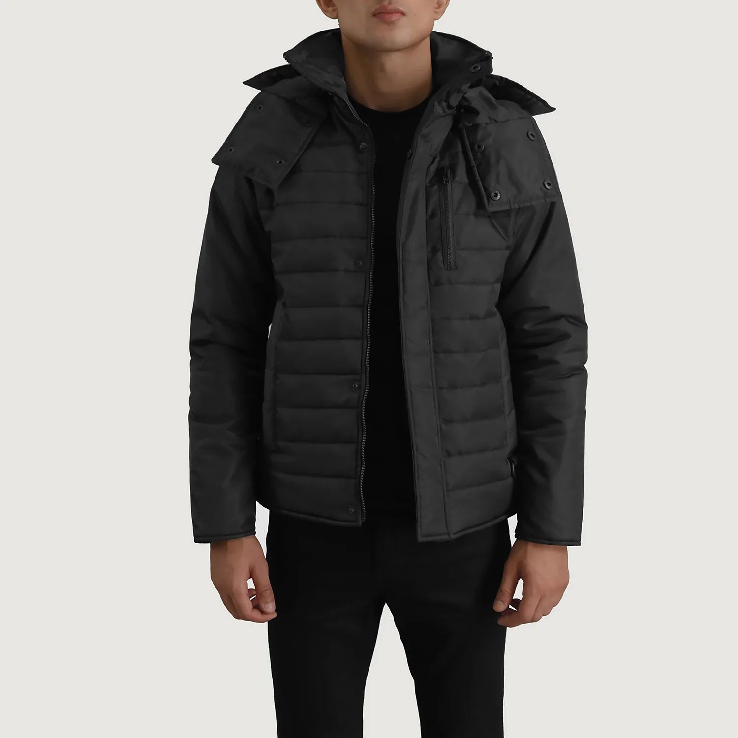 Malcolm Black Hooded Puffer Jacket by Dash Racegear - men Jacket view 1