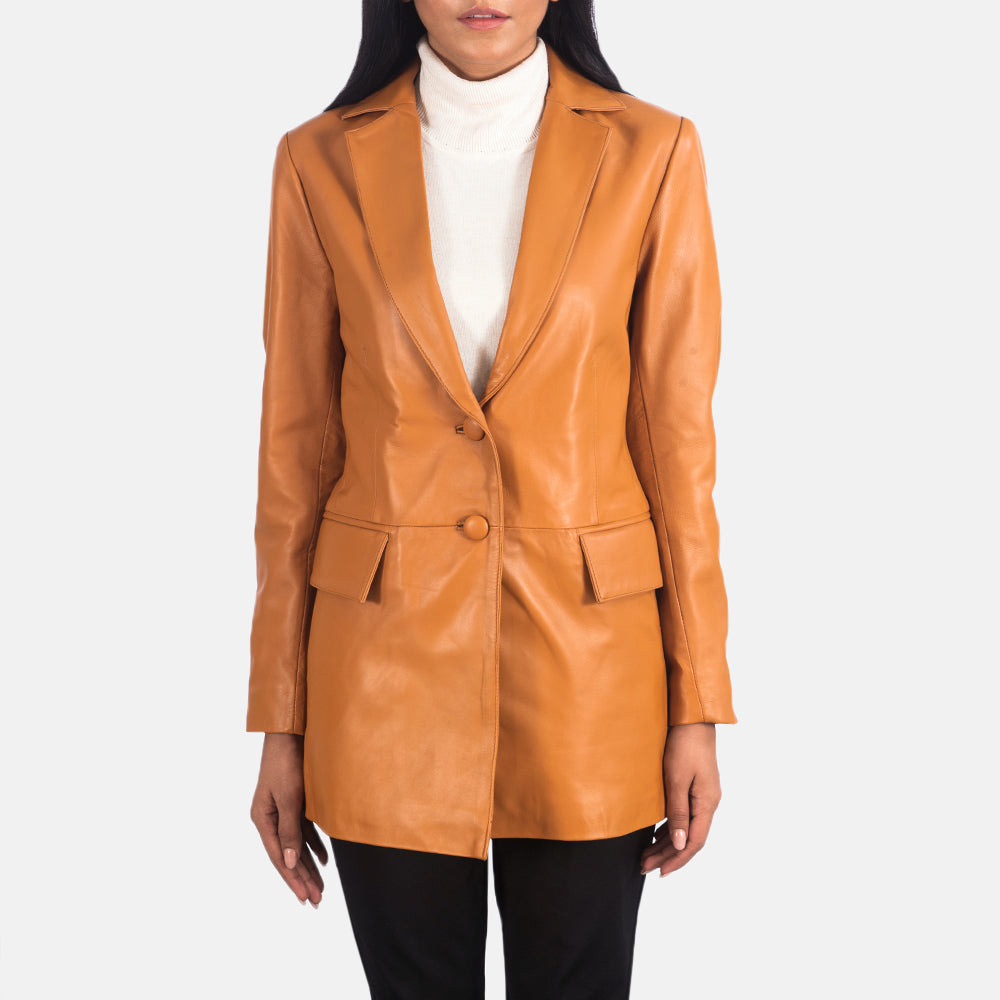 Marilyn Tan Brown Leather Blazer by Dash Racegear - women Jacket view 1